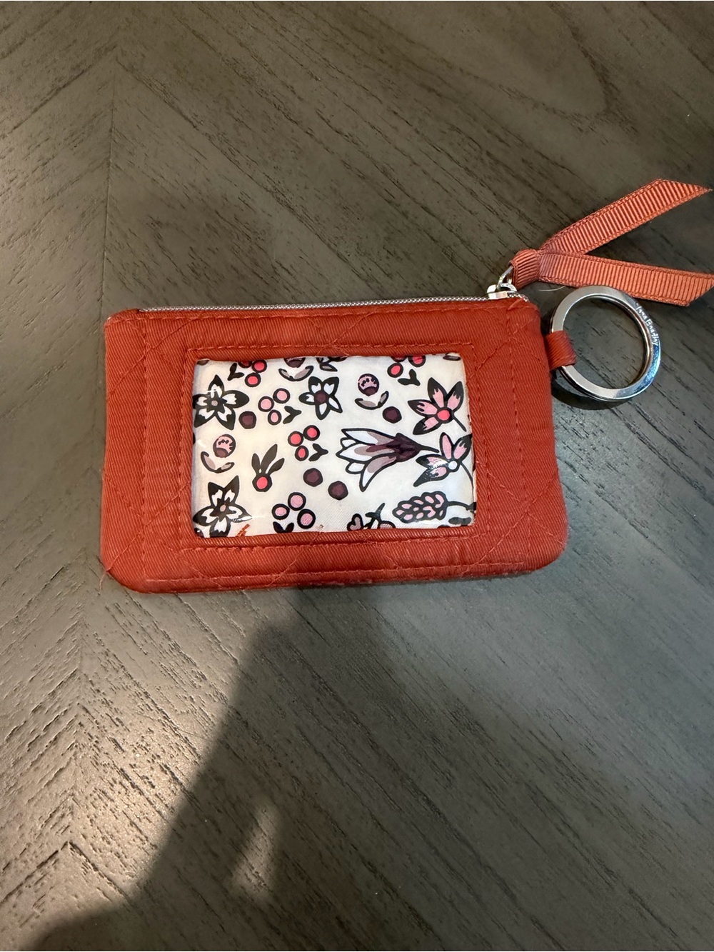Vera Bradley Floral ID and Card Holder Keychain - Rust Orange